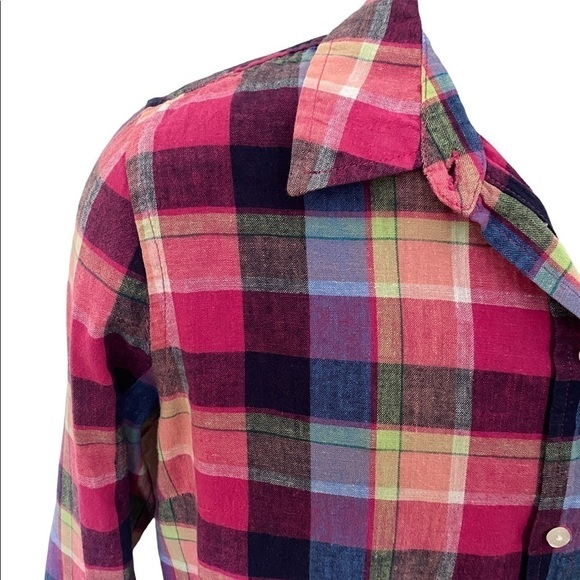 GAP Boyfriend Fit Colorful Plaid Long Sleeve Shirt Women SP Small Petite - Picture 2 of 5